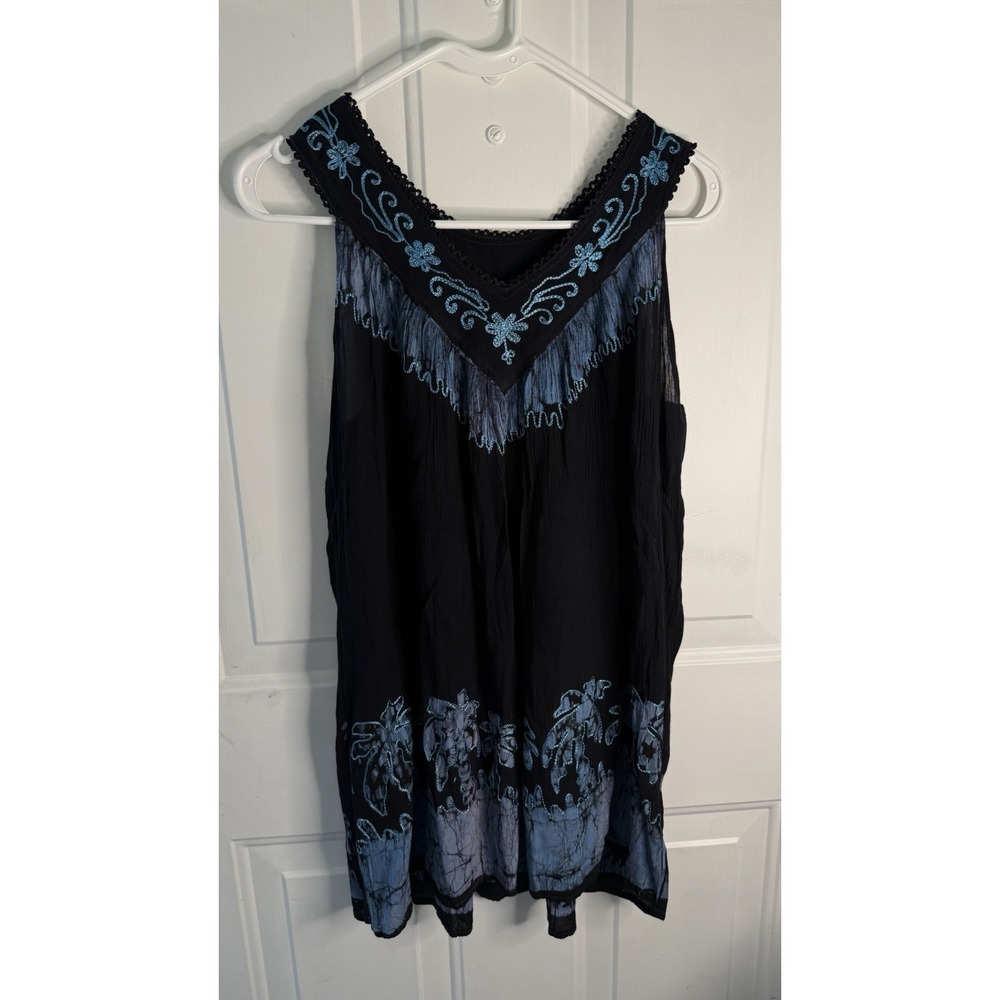 Sakkas Women's Black/Blue Floral Embroidered V-Neck Sundress Free Knee